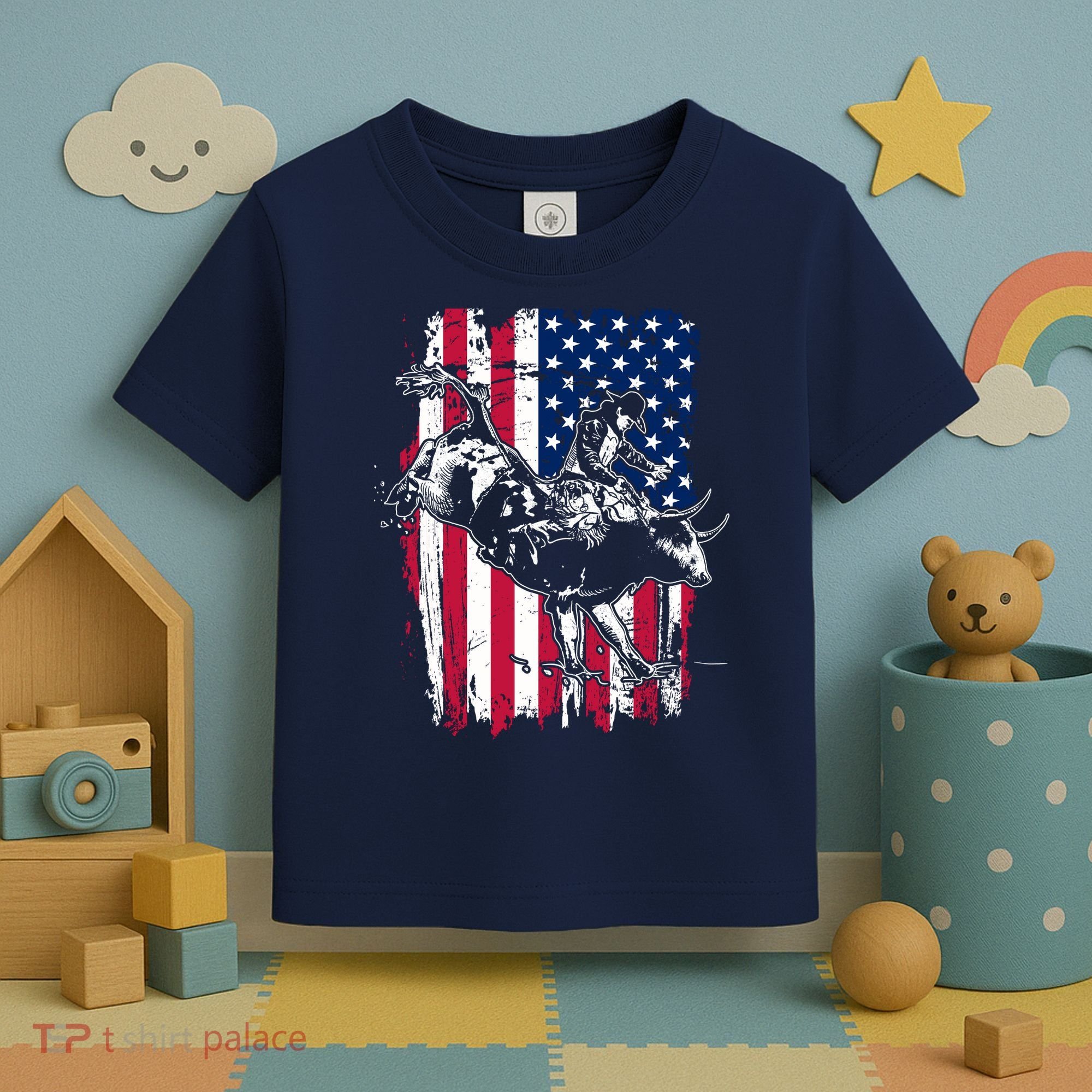 Rodeo Bull Rider American Flag Toddler T-Shirt