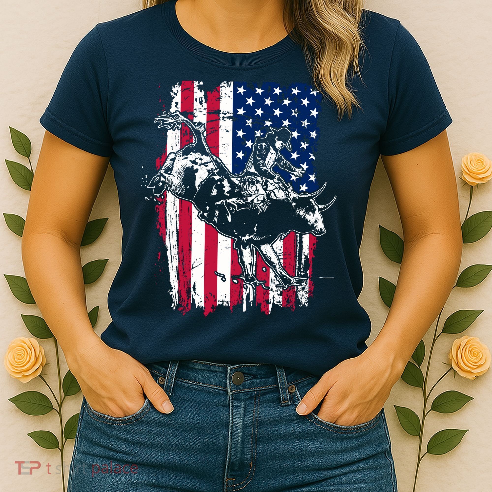 Rodeo Bull Rider American Flag Women's T-Shirt
