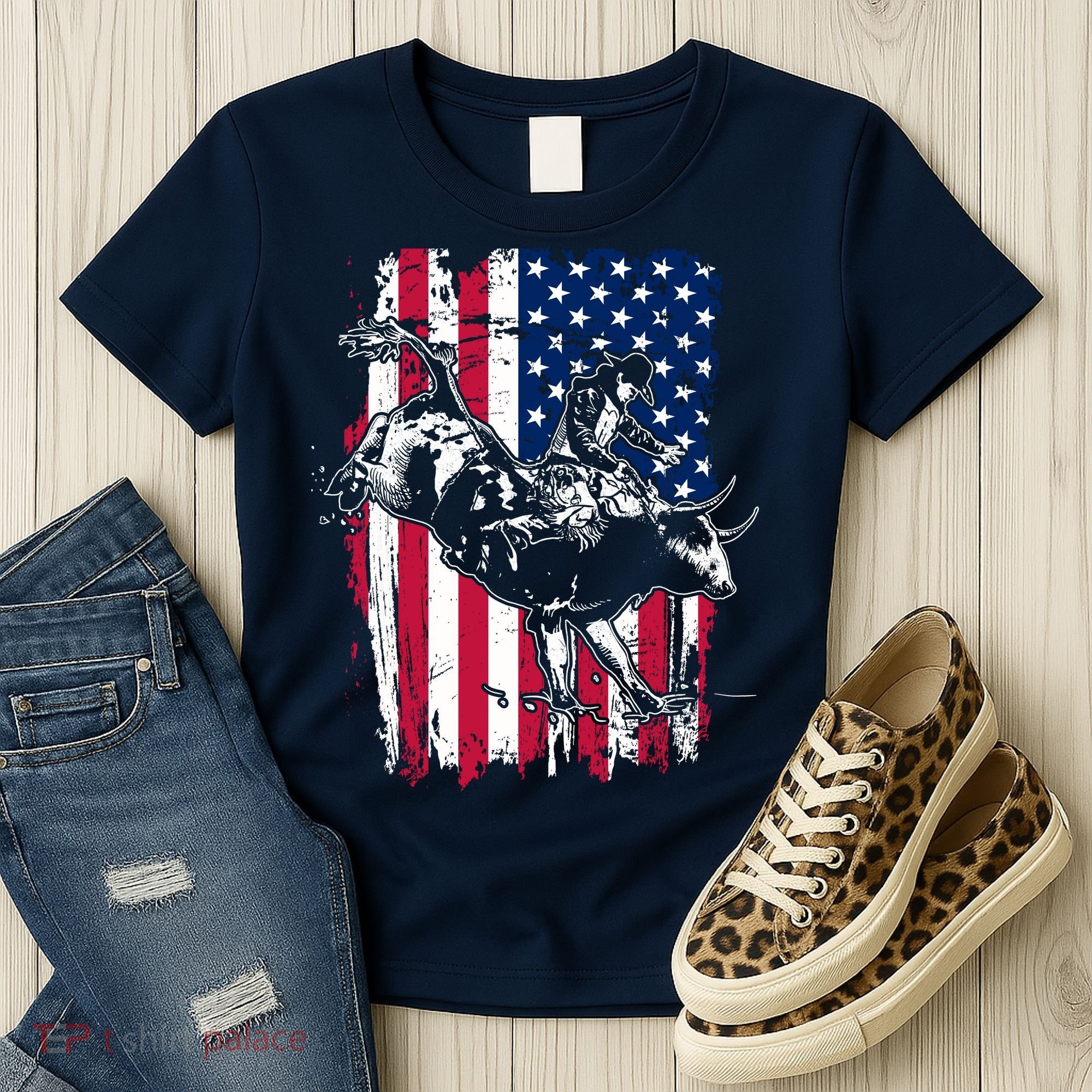 Rodeo Bull Rider American Flag Women's T-Shirt