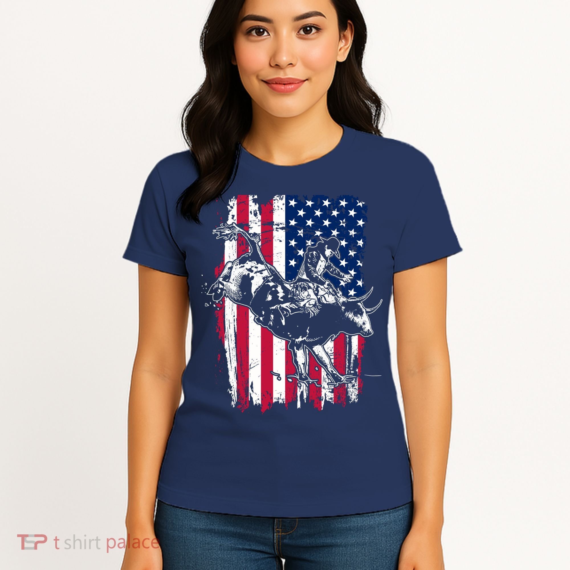 Rodeo Bull Rider American Flag Women's T-Shirt