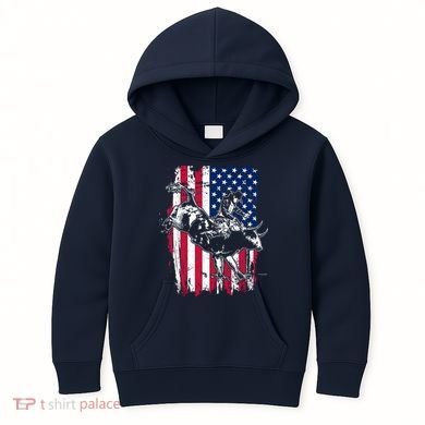 Rodeo Bull Rider American Flag Kids Hoodie
