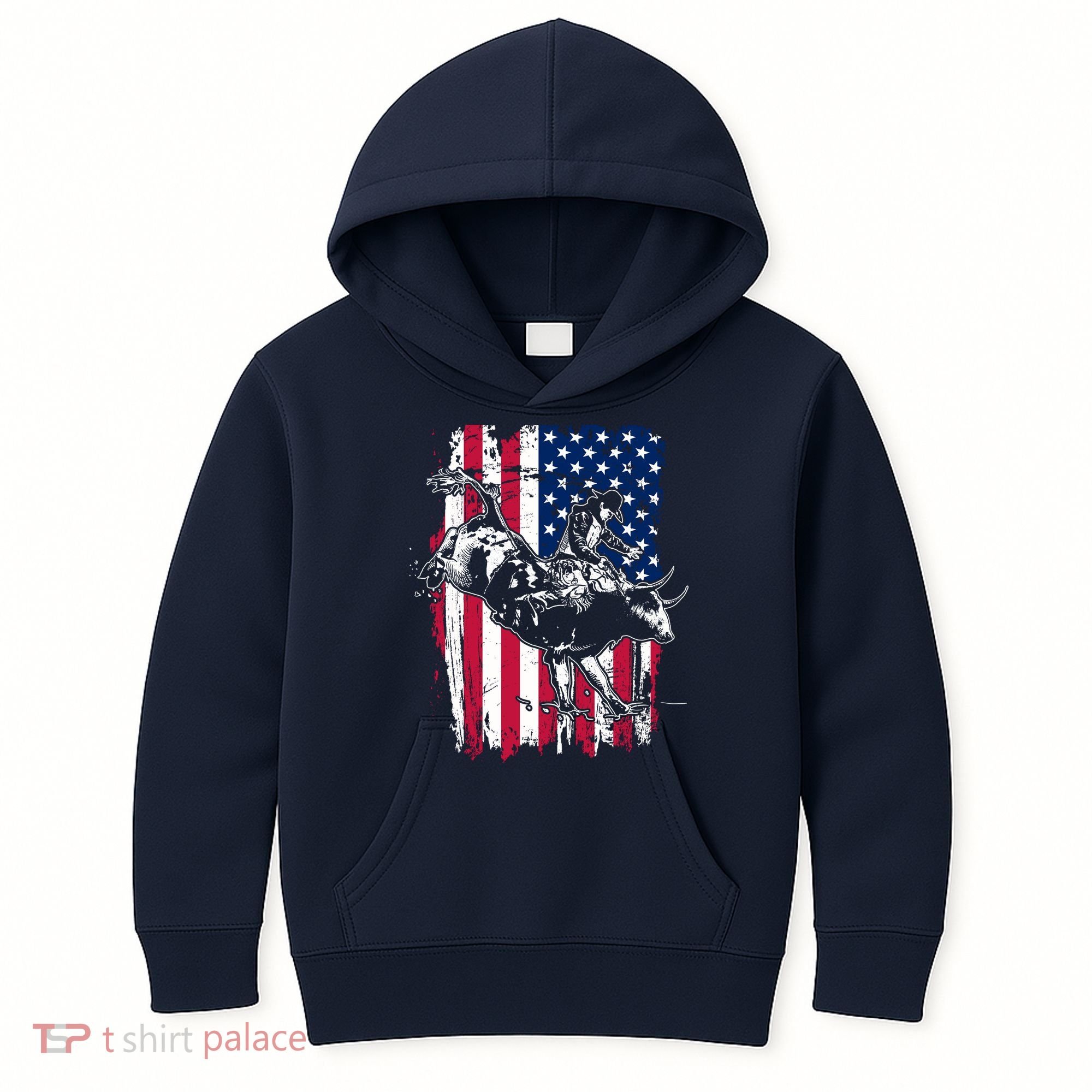 Rodeo Bull Rider American Flag Kids Hoodie