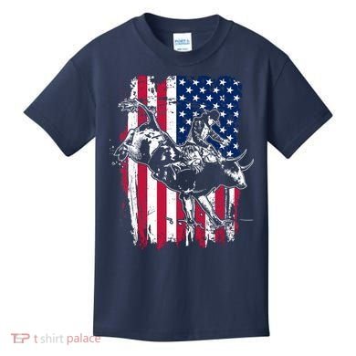 Rodeo Bull Rider American Flag Kids T-Shirt