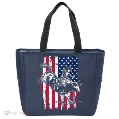 Rodeo Bull Rider American Flag Tote Bag