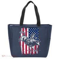 Rodeo Bull Rider American Flag Tote Bag thumb 0