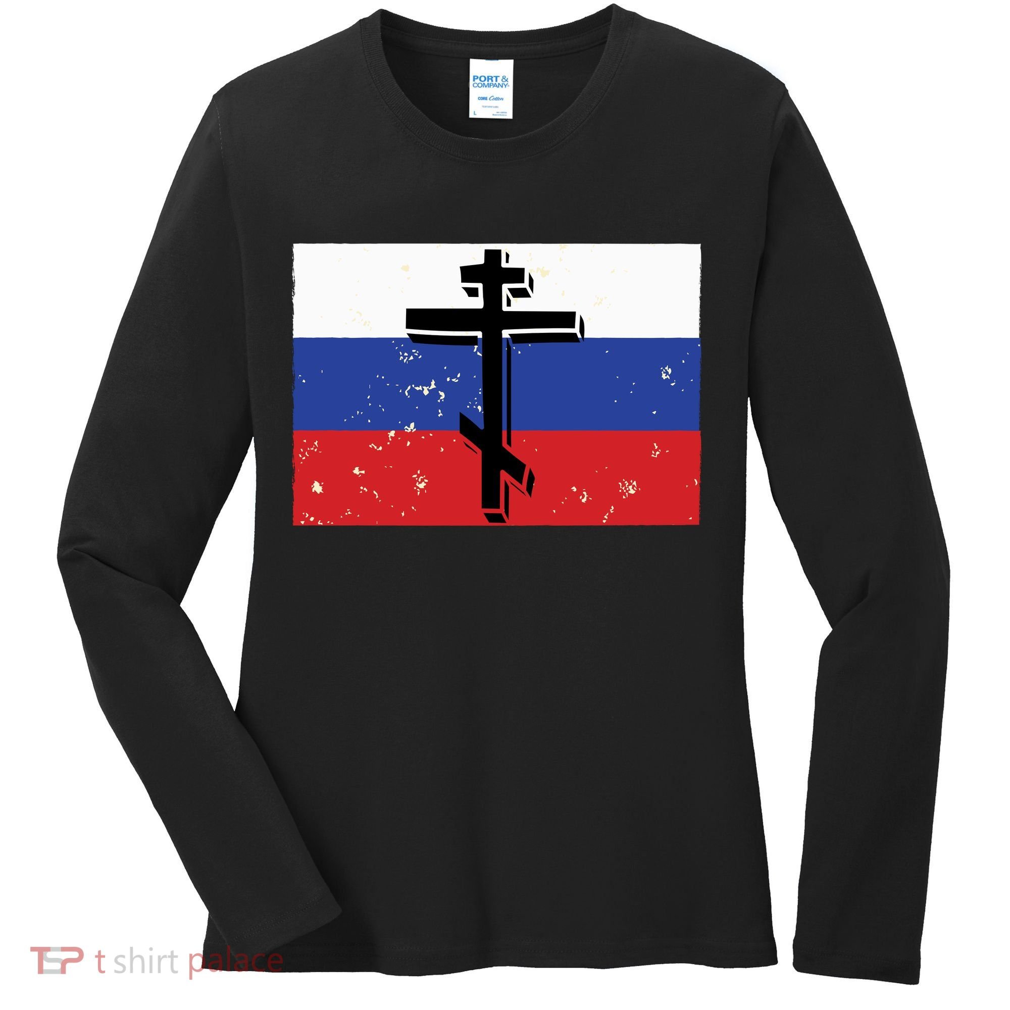 Russian Orthodox Flag Cross Gift Women's Long Sleeve Shirt