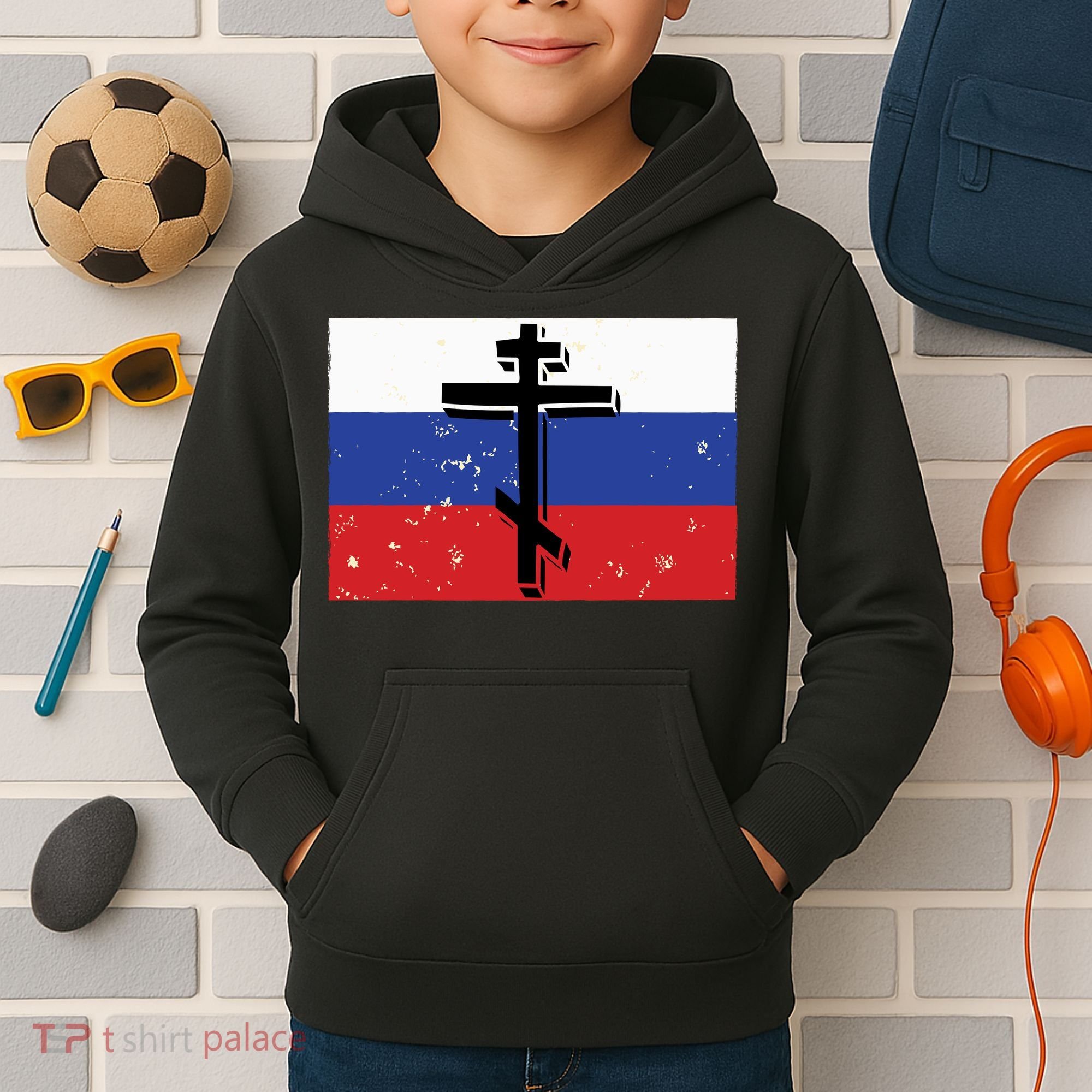 Russian Orthodox Flag Cross Gift Kids Hoodie