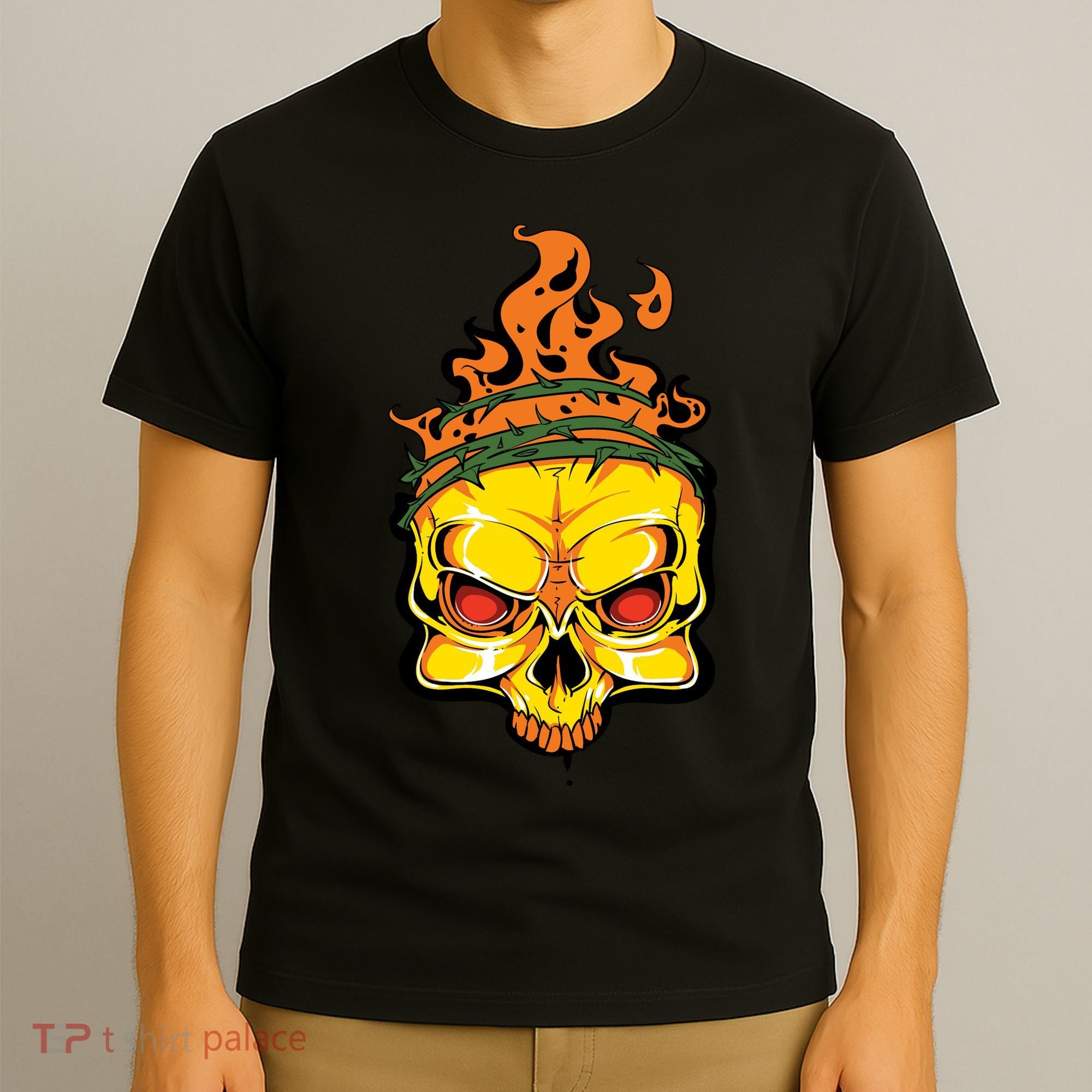 Rage Of Fire Faming Skull Creepy Skeleton T-Shirt