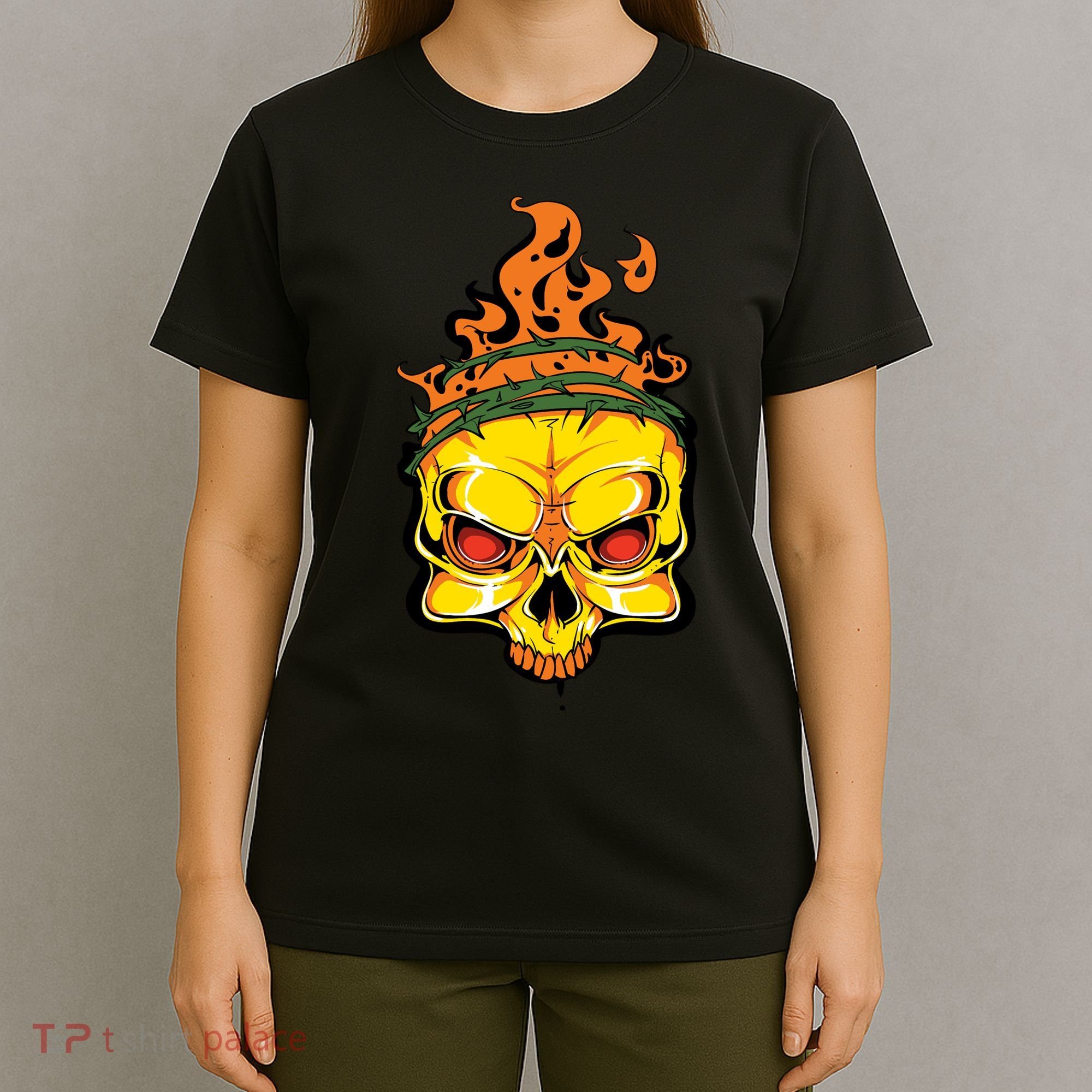 Rage Of Fire Faming Skull Creepy Skeleton T-Shirt