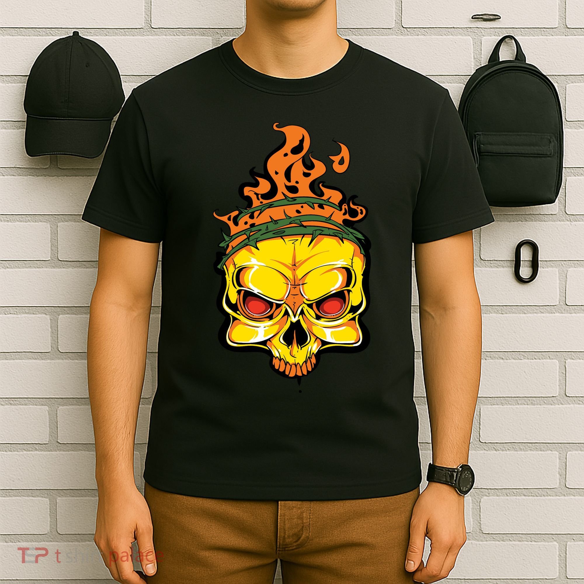 Rage Of Fire Faming Skull Creepy Skeleton T-Shirt