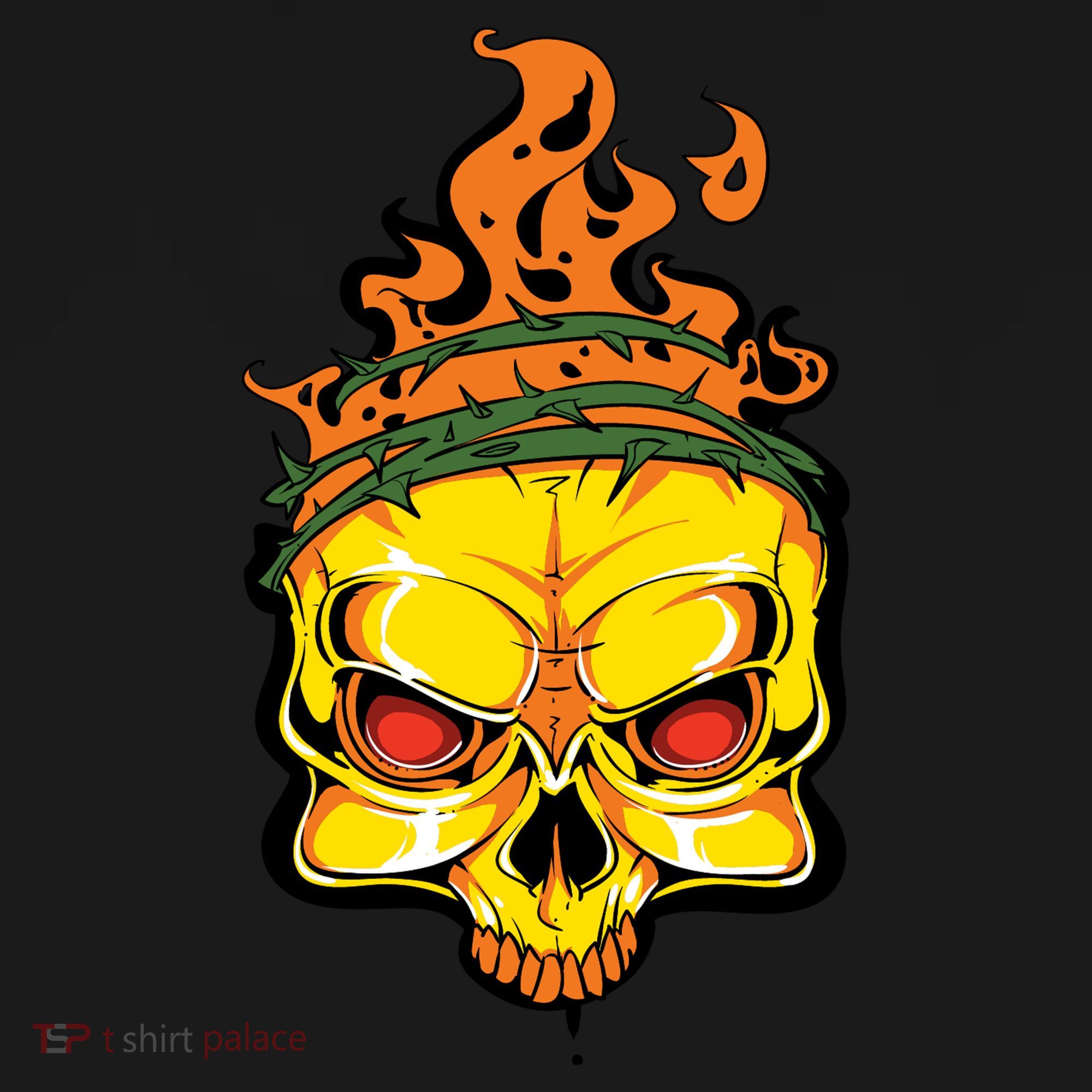 Rage Of Fire Faming Skull Creepy Skeleton T-Shirt