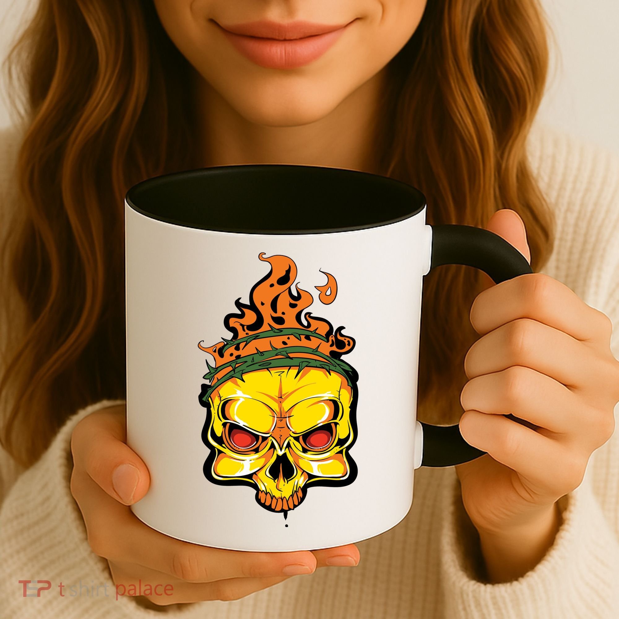 Rage Of Fire Faming Skull Creepy Skeleton Coffee Mug