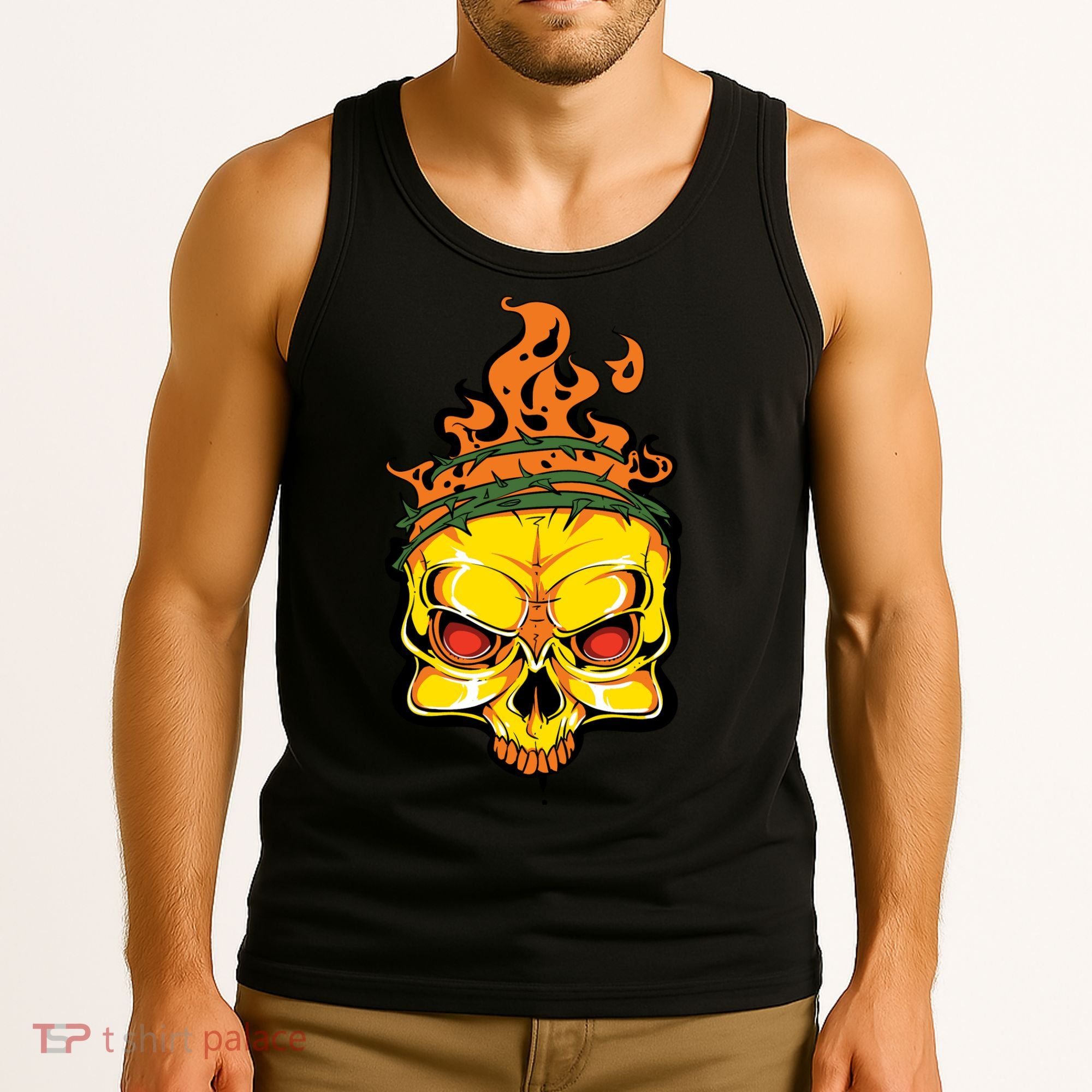 Rage Of Fire Faming Skull Creepy Skeleton Tank Top