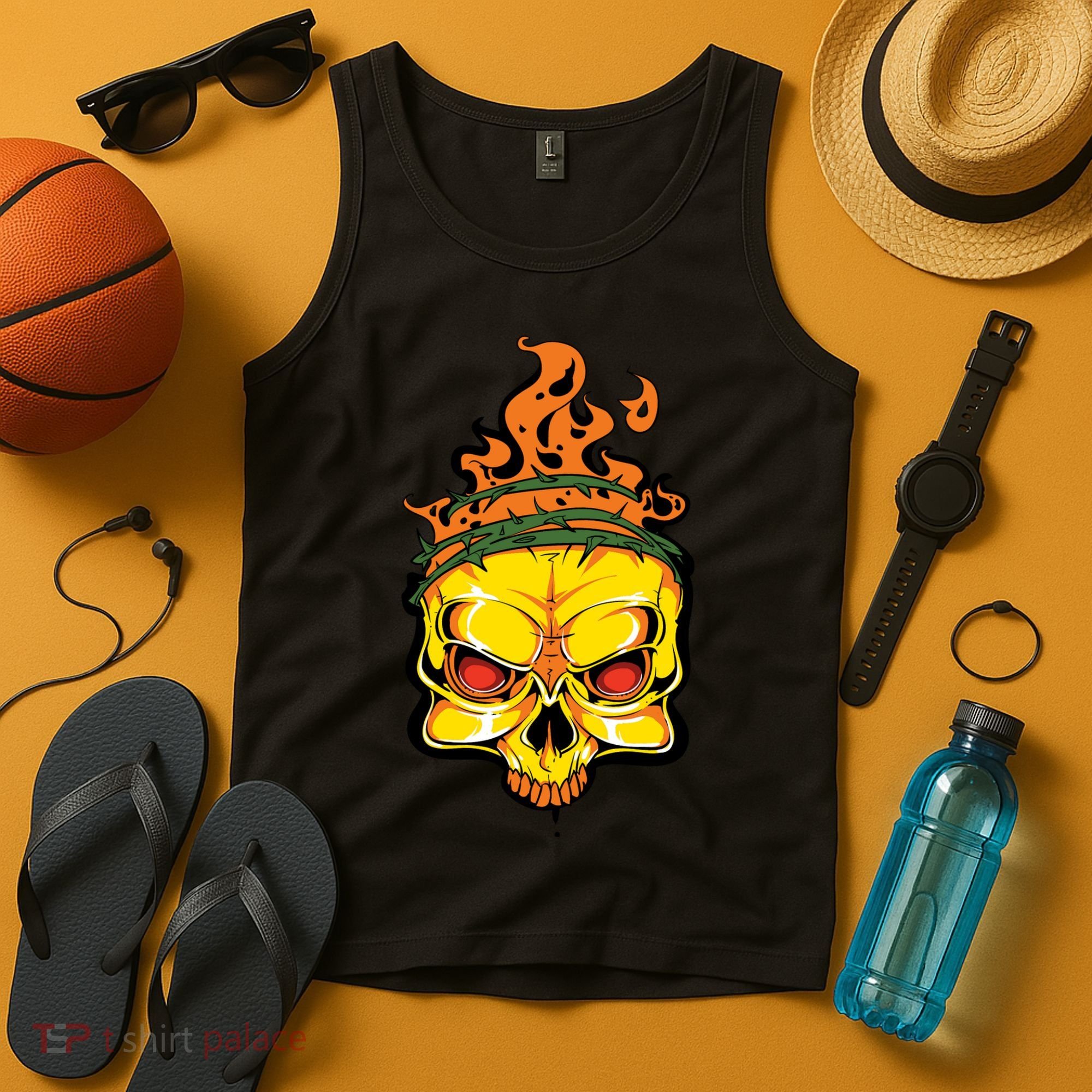 Rage Of Fire Faming Skull Creepy Skeleton Tank Top