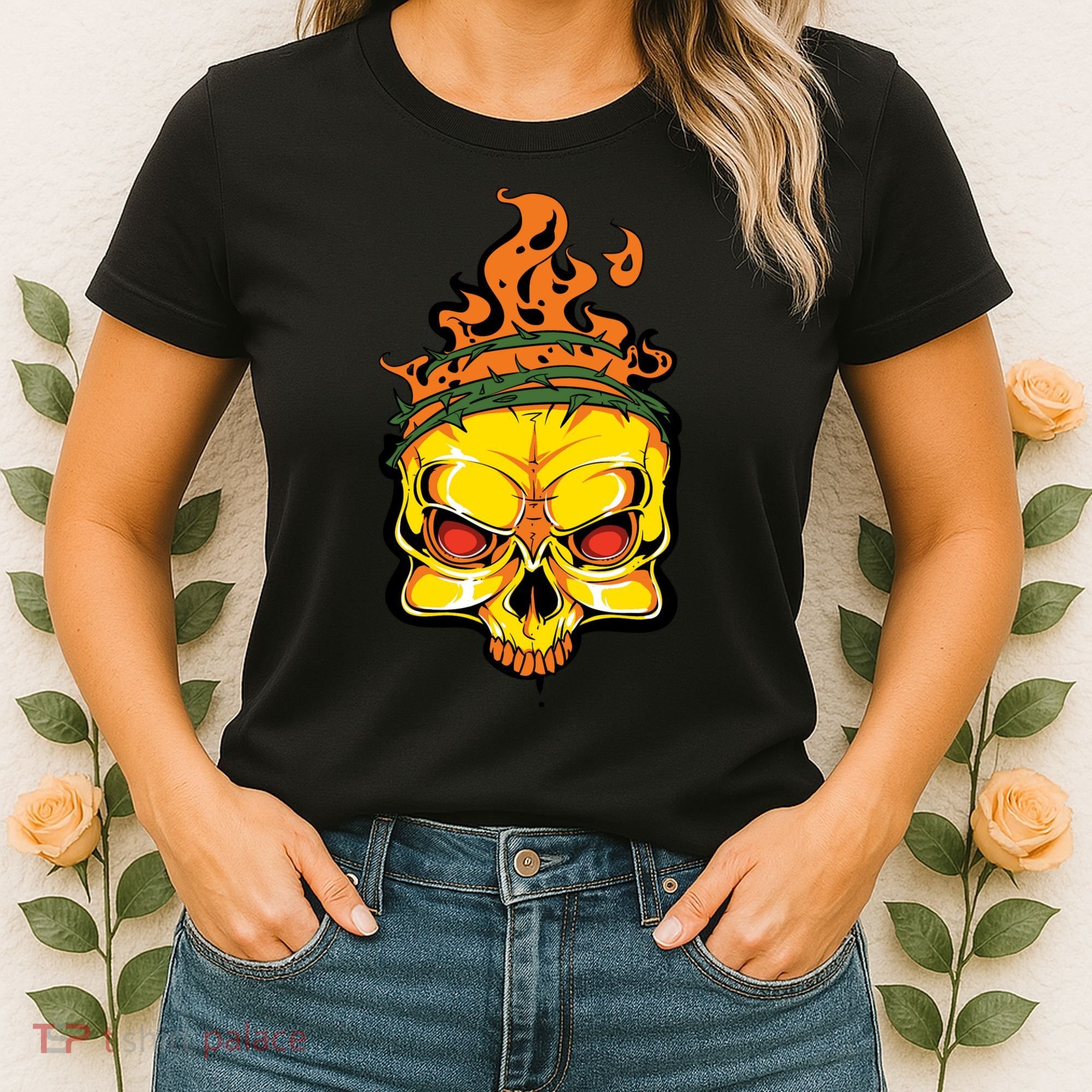 Rage Of Fire Faming Skull Creepy Skeleton Women's T-Shirt