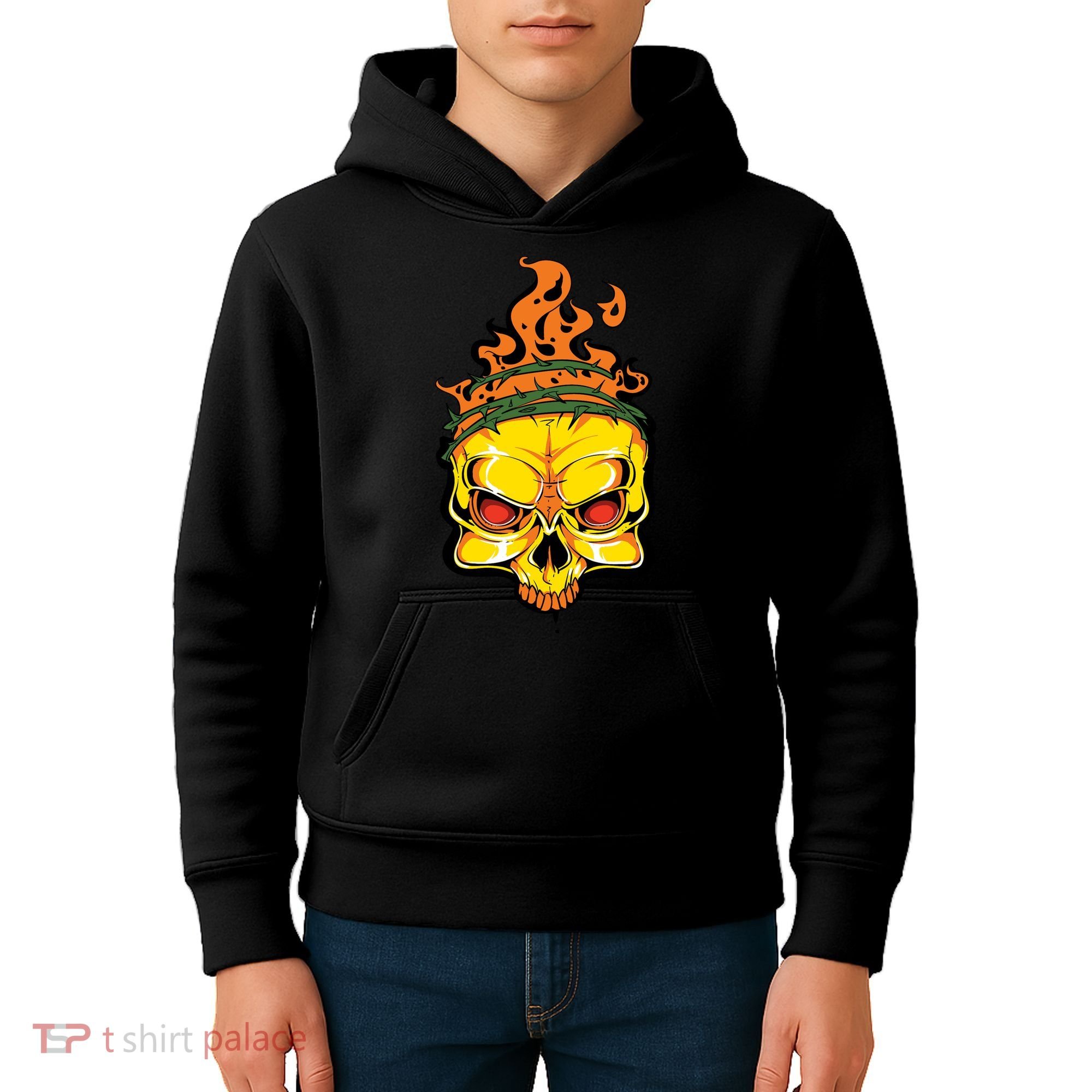 Rage Of Fire Faming Skull Creepy Skeleton Kids Hoodie