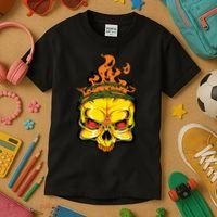 Rage Of Fire Faming Skull Creepy Skeleton Kids T-Shirt thumb 3