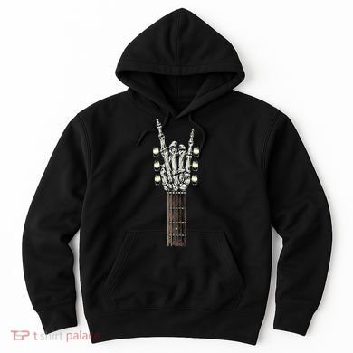 Rock On Guitar Neck Rock & Roll Halloween Skeleton Hand Hoodie