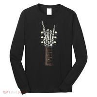 Rock On Guitar Neck Rock & Roll Halloween Skeleton Hand Long Sleeve Shirt thumb 0