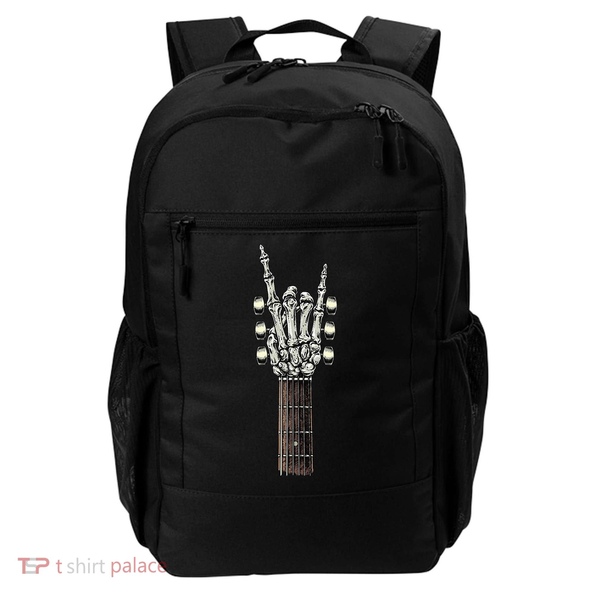 Rock On Guitar Neck Rock & Roll Halloween Skeleton Hand Backpack