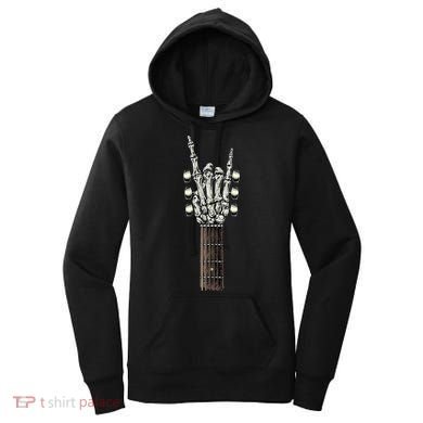 Rock On Guitar Neck Rock & Roll Halloween Skeleton Hand Women's Hoodie