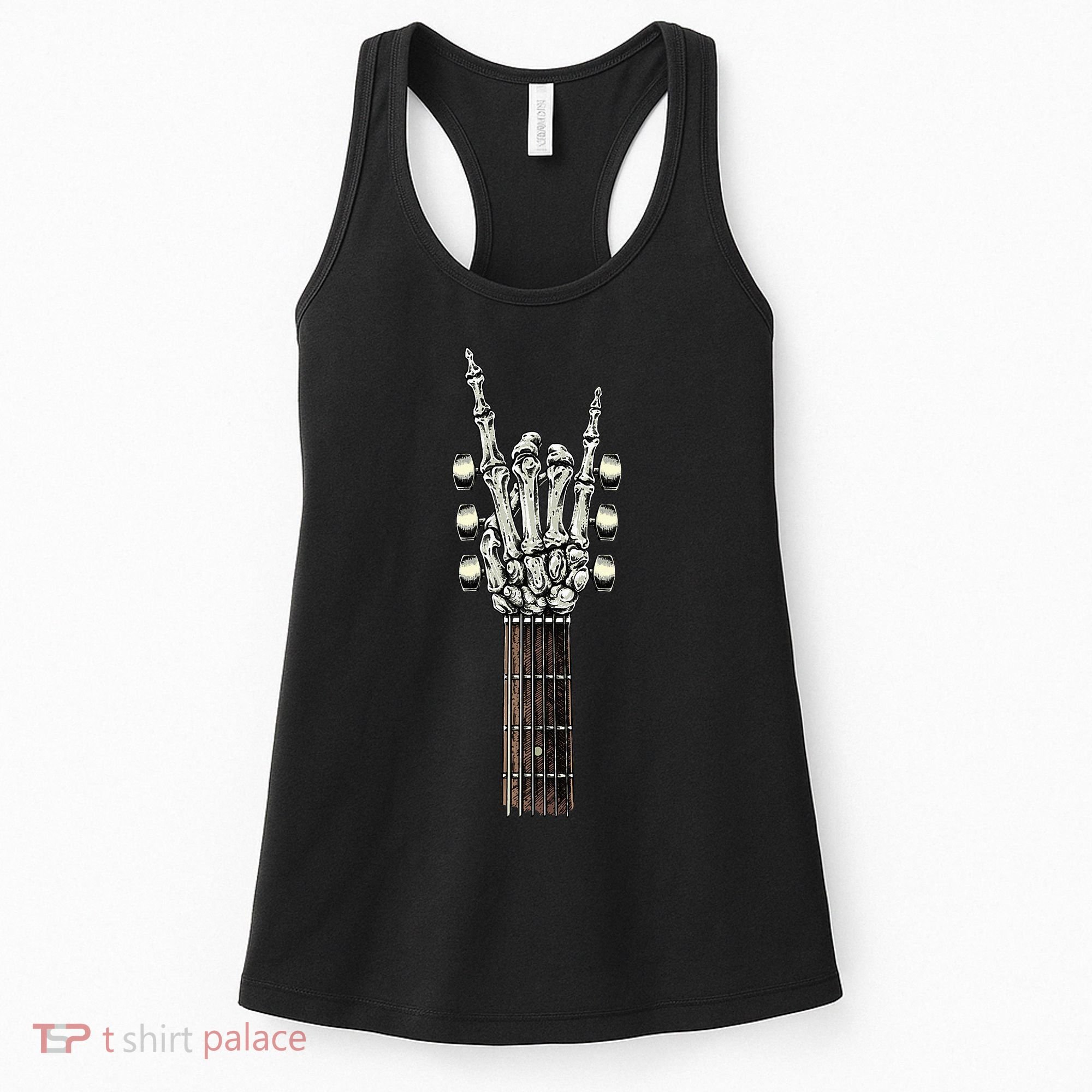 Rock On Guitar Neck Rock & Roll Halloween Skeleton Hand Women's Tank Top