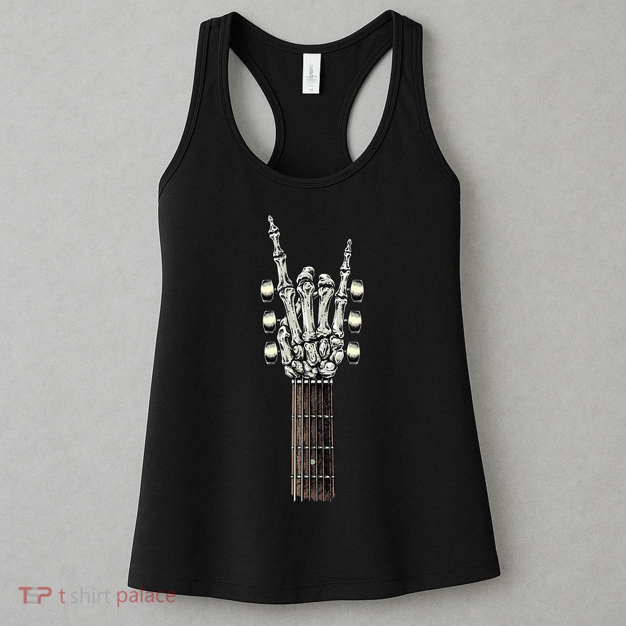 Rock On Guitar Neck Rock & Roll Halloween Skeleton Hand Women's Tank Top