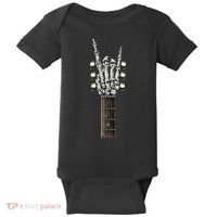 Rock On Guitar Neck Rock & Roll Halloween Skeleton Hand Baby Bodysuit thumb 0