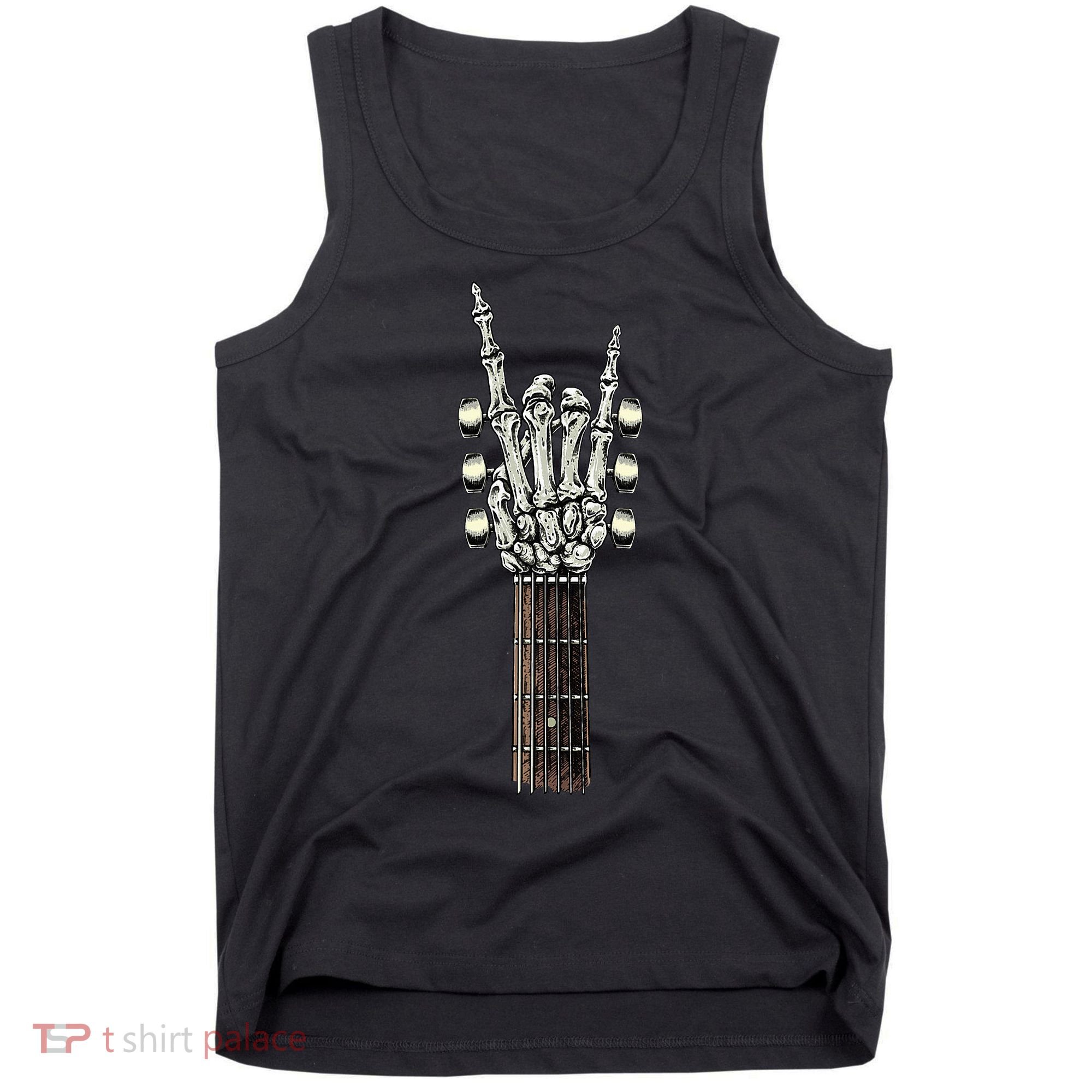 Rock On Guitar Neck Rock & Roll Halloween Skeleton Hand Tank Top