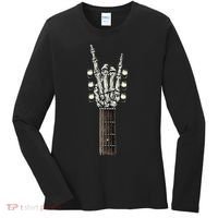 Rock On Guitar Neck Rock & Roll Halloween Skeleton Hand Women's Long Sleeve Shirt thumb 0