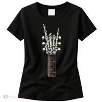 Rock On Guitar Neck Rock & Roll Halloween Skeleton Hand Women's T-Shirt thumb 0