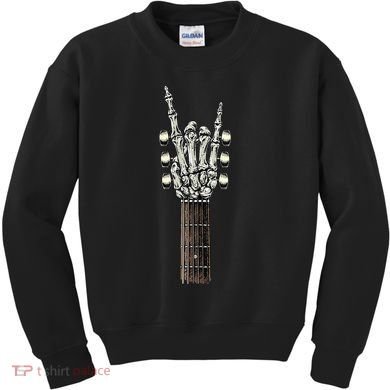 Rock On Guitar Neck Rock & Roll Halloween Skeleton Hand Kids Sweatshirt