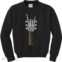 Rock On Guitar Neck Rock & Roll Halloween Skeleton Hand Kids Sweatshirt thumb 0