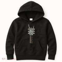 Rock On Guitar Neck Rock & Roll Halloween Skeleton Hand Kids Hoodie thumb 0