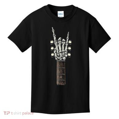 Rock On Guitar Neck Rock & Roll Halloween Skeleton Hand Kids T-Shirt