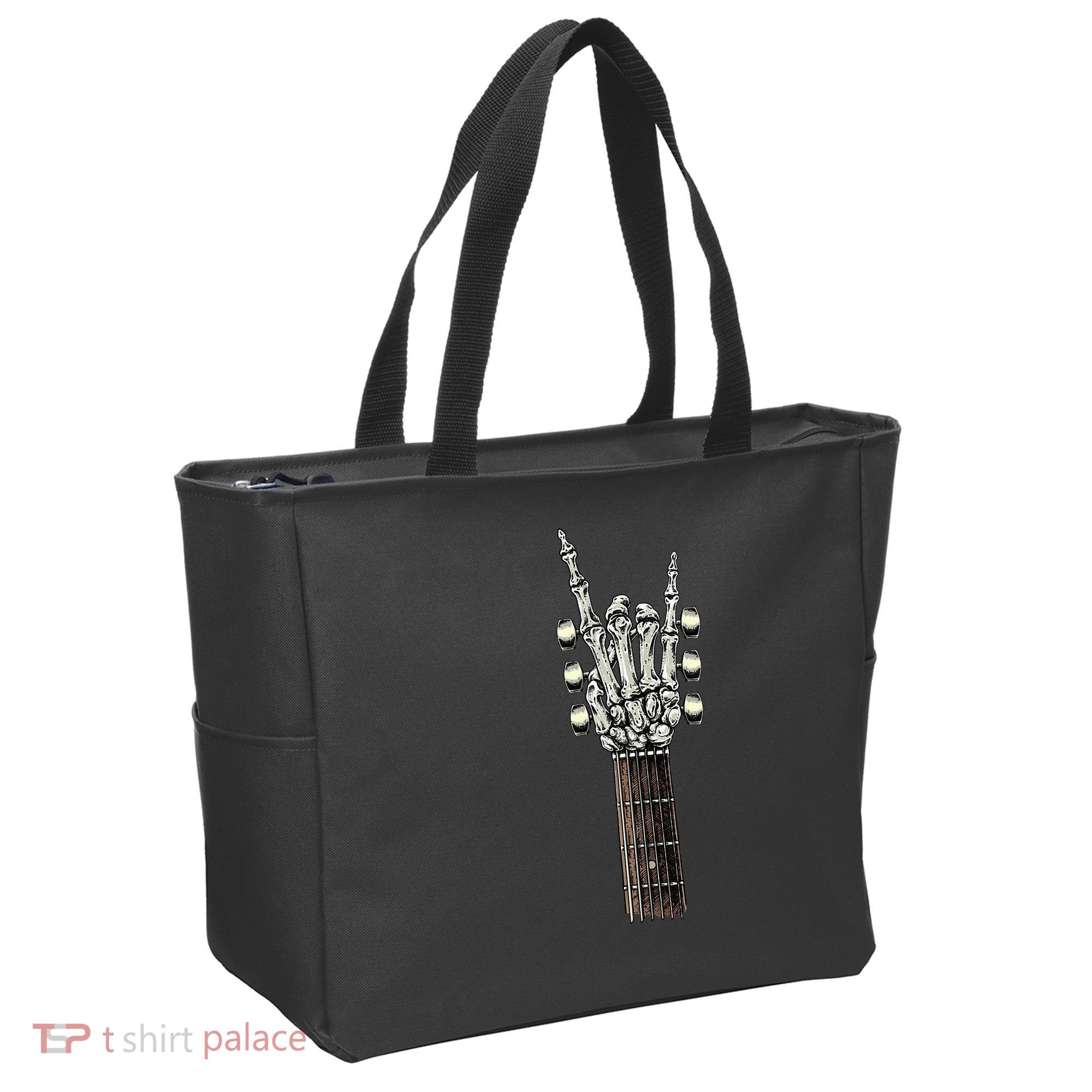 Rock On Guitar Neck Rock & Roll Halloween Skeleton Hand Tote Bag