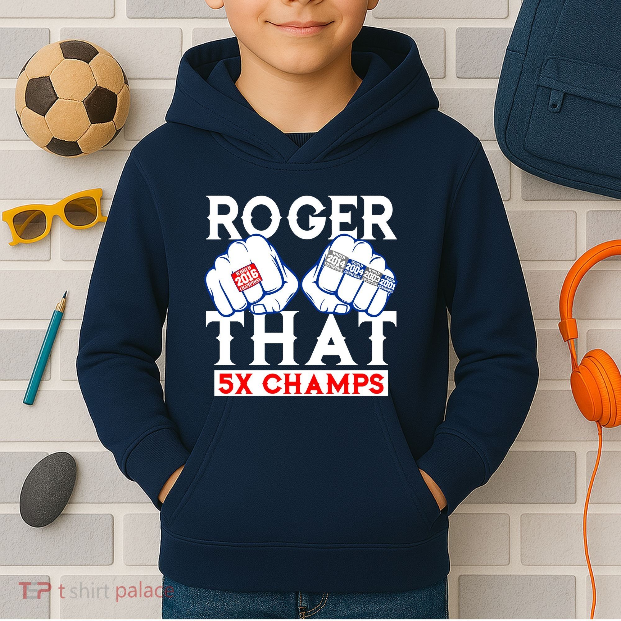 Roger That 5 Time World Champions Rings Kids Hoodie