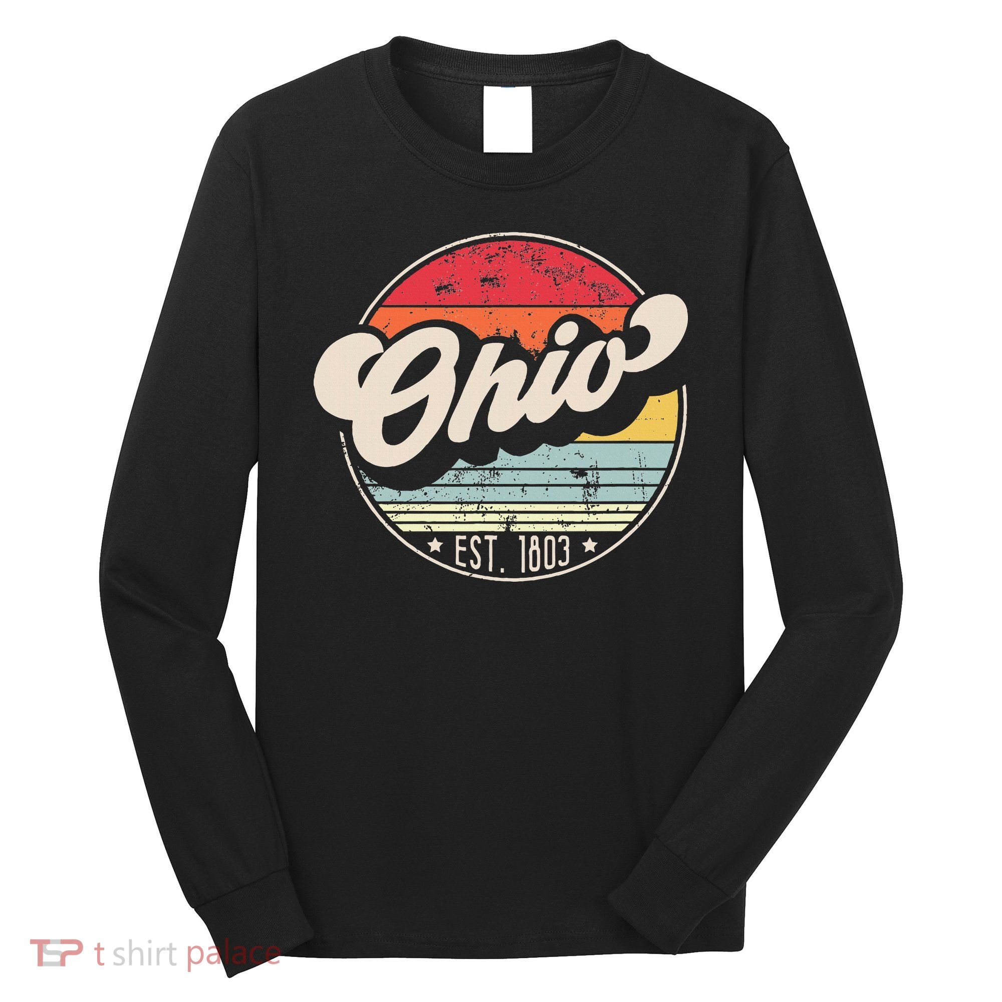 Retro Ohio Home State Oh Cool 70s Style Sunset Long Sleeve Shirt