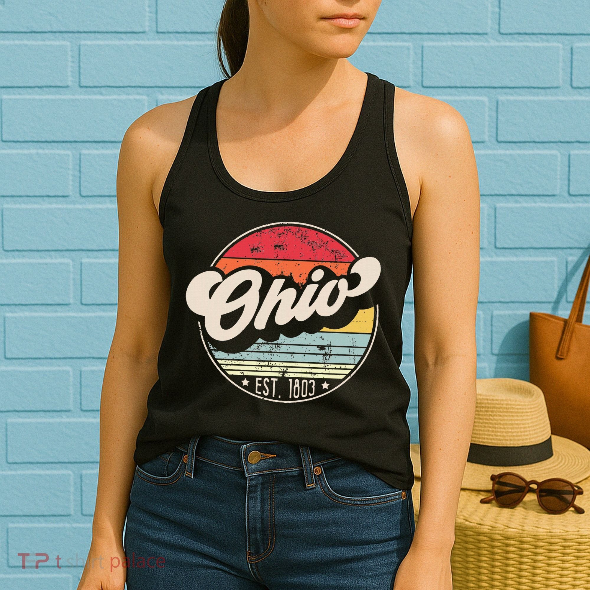 Retro Ohio Home State Oh Cool 70s Style Sunset Women's Tank Top