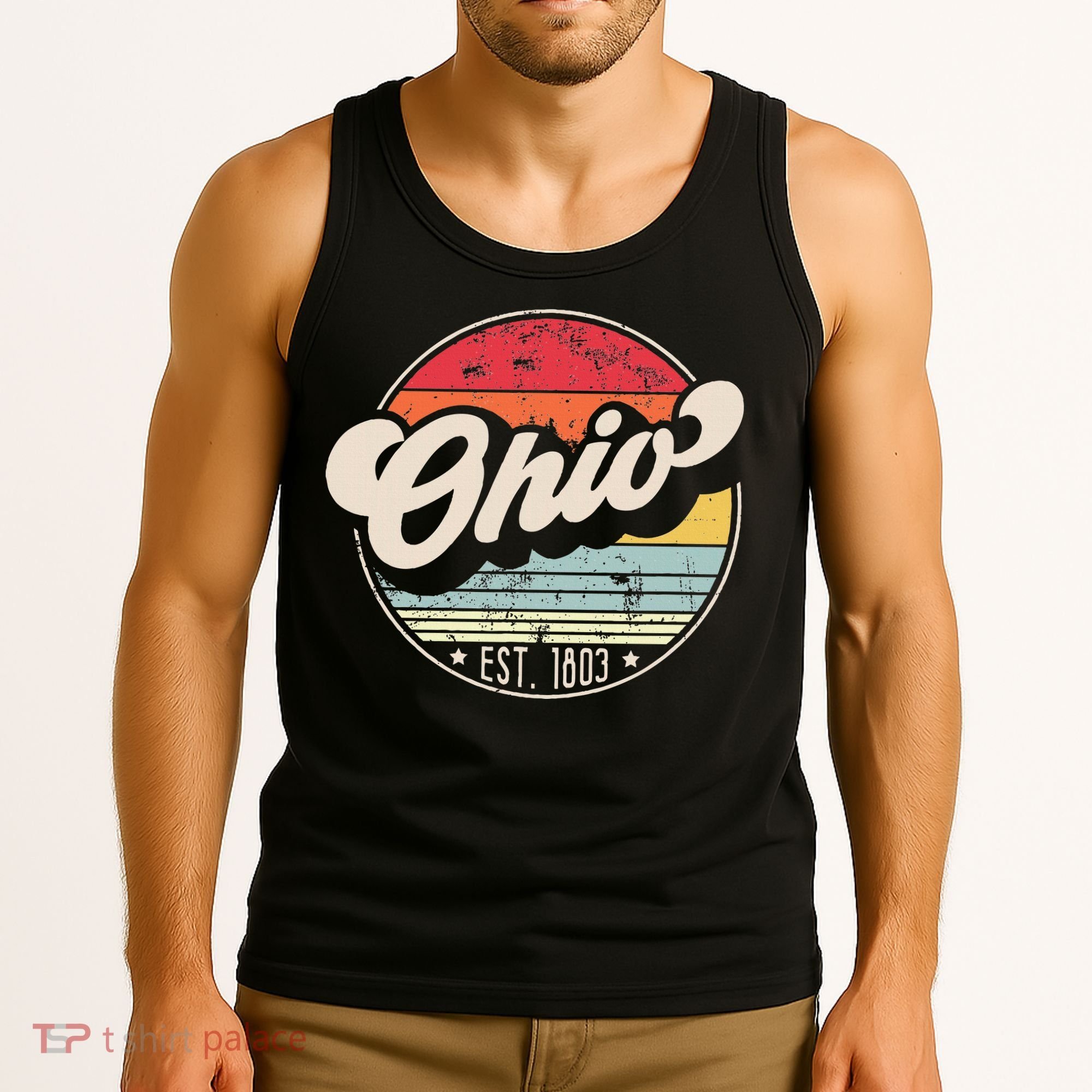 Retro Ohio Home State Oh Cool 70s Style Sunset Tank Top