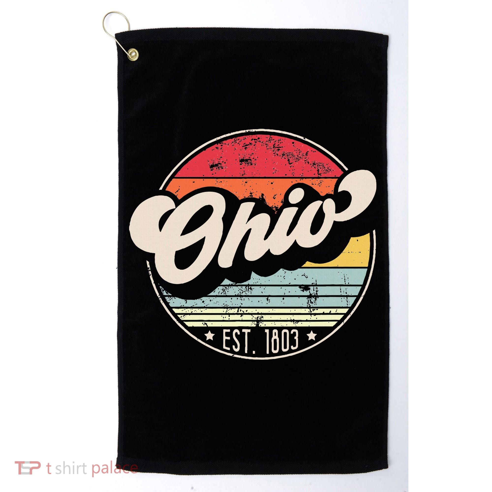 Retro Ohio Home State Oh Cool 70s Style Sunset Golf Towel