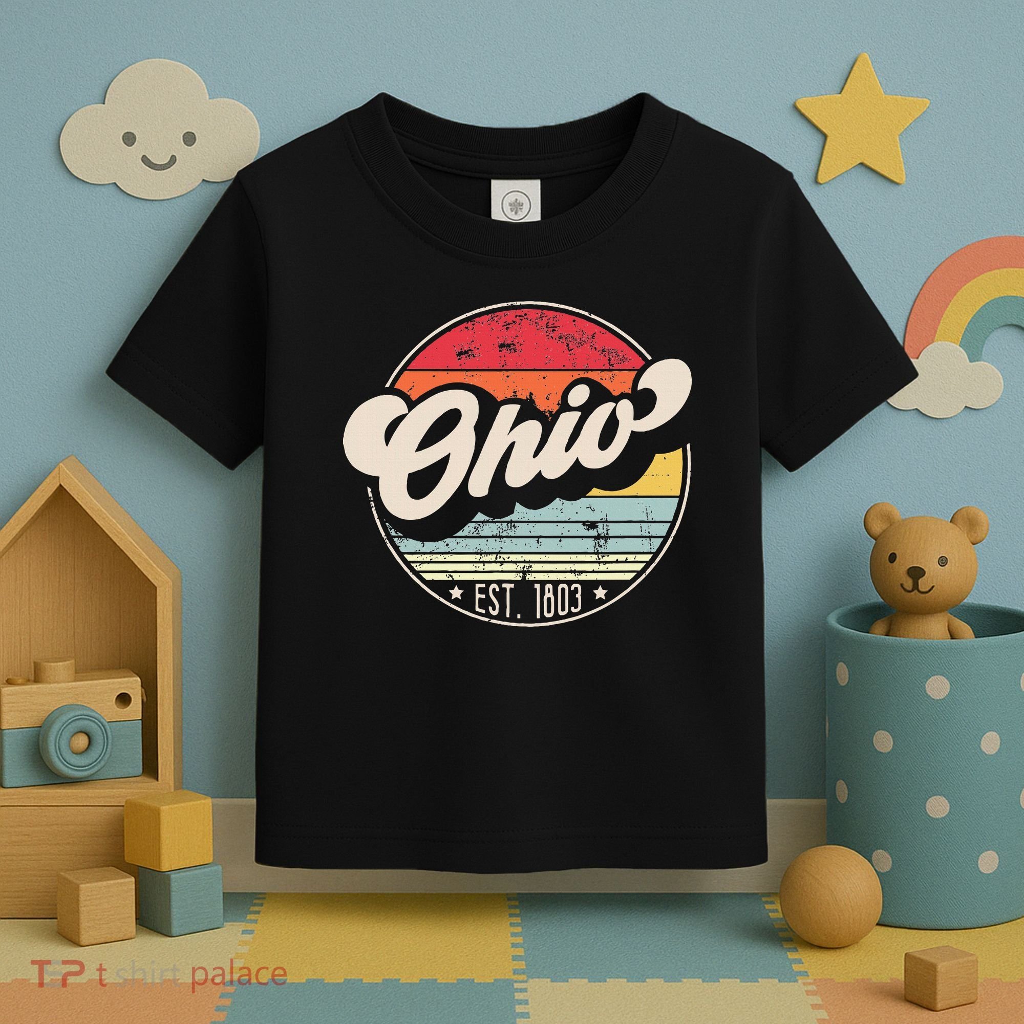Retro Ohio Home State Oh Cool 70s Style Sunset Toddler T-Shirt