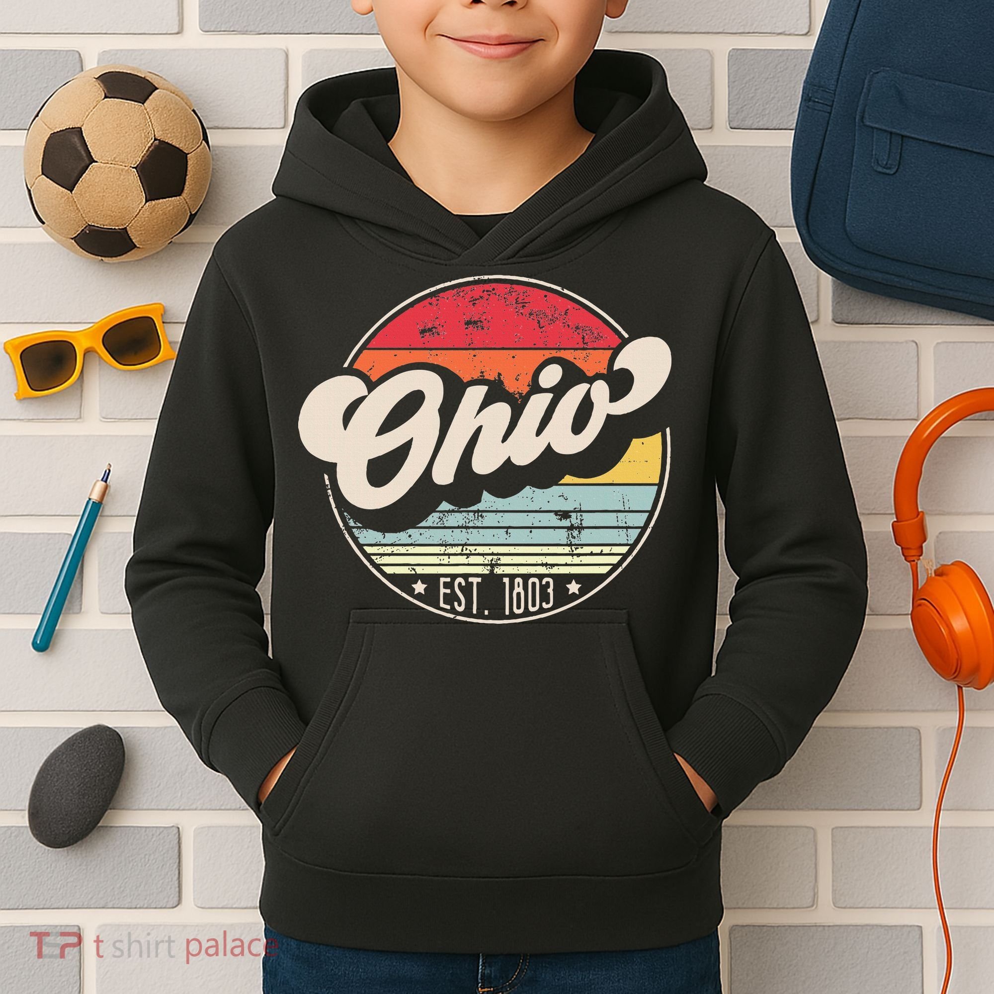 Retro Ohio Home State Oh Cool 70s Style Sunset Kids Hoodie