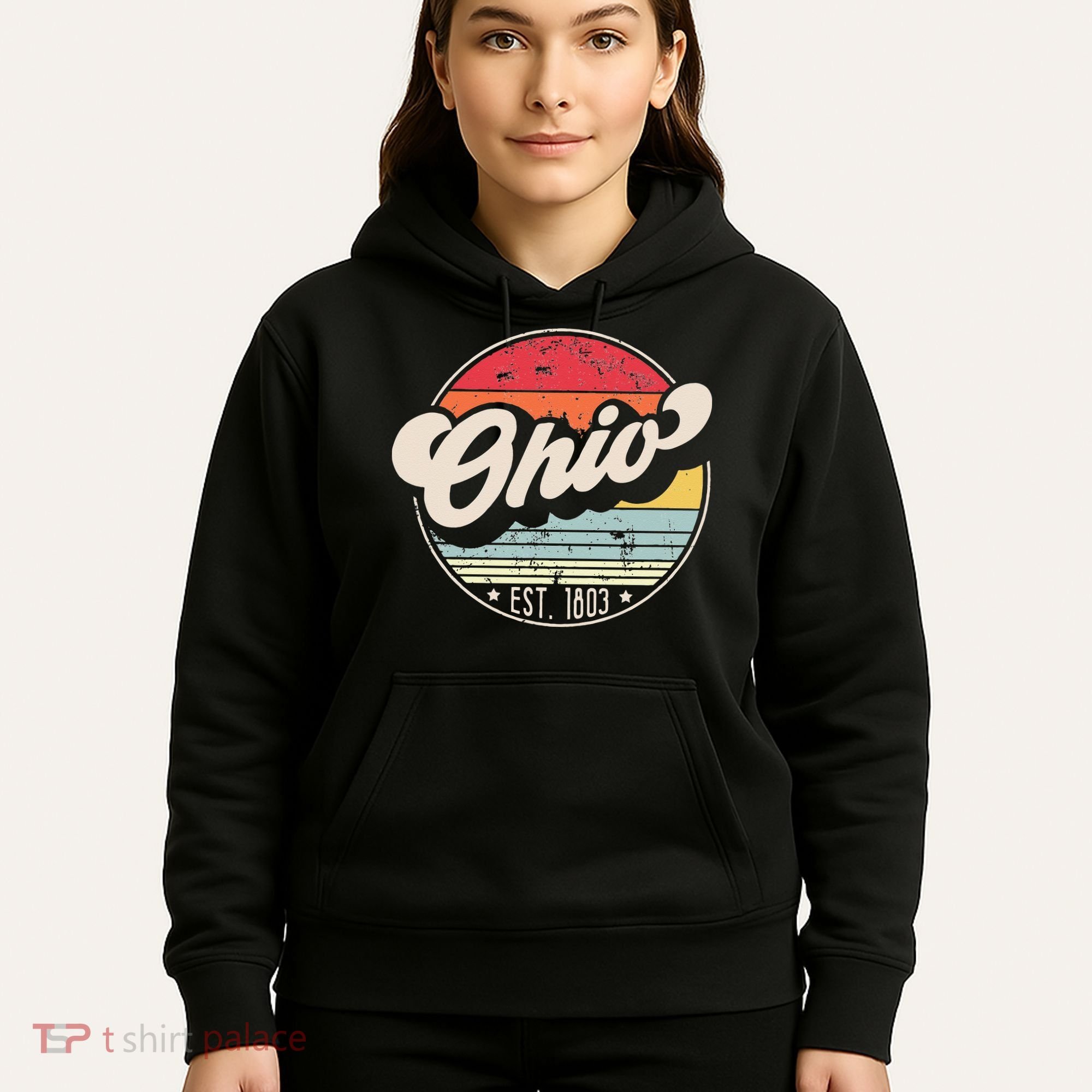 Retro Ohio Home State OH Cool 70s Style Sunset Hoodie