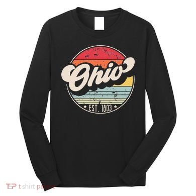 Retro Ohio Home State OH Cool 70s Style Sunset Long Sleeve Shirt