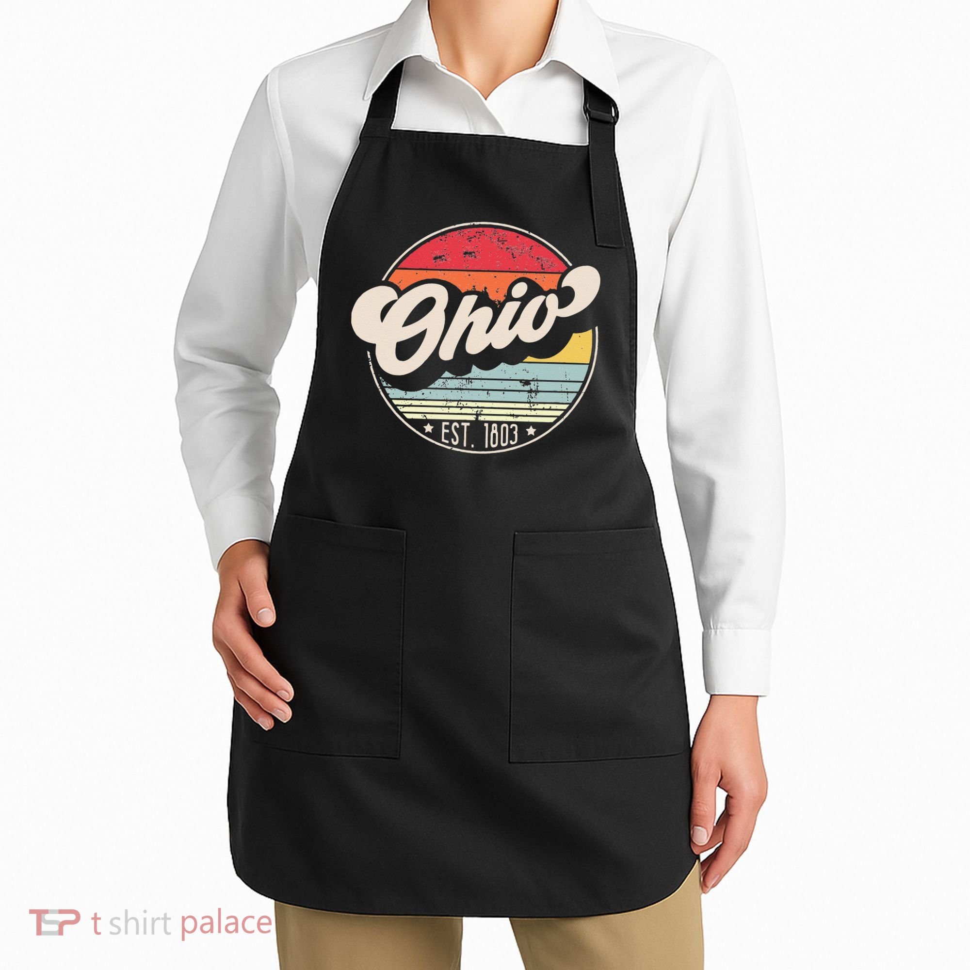 Retro Ohio Home State OH Cool 70s Style Sunset Apron