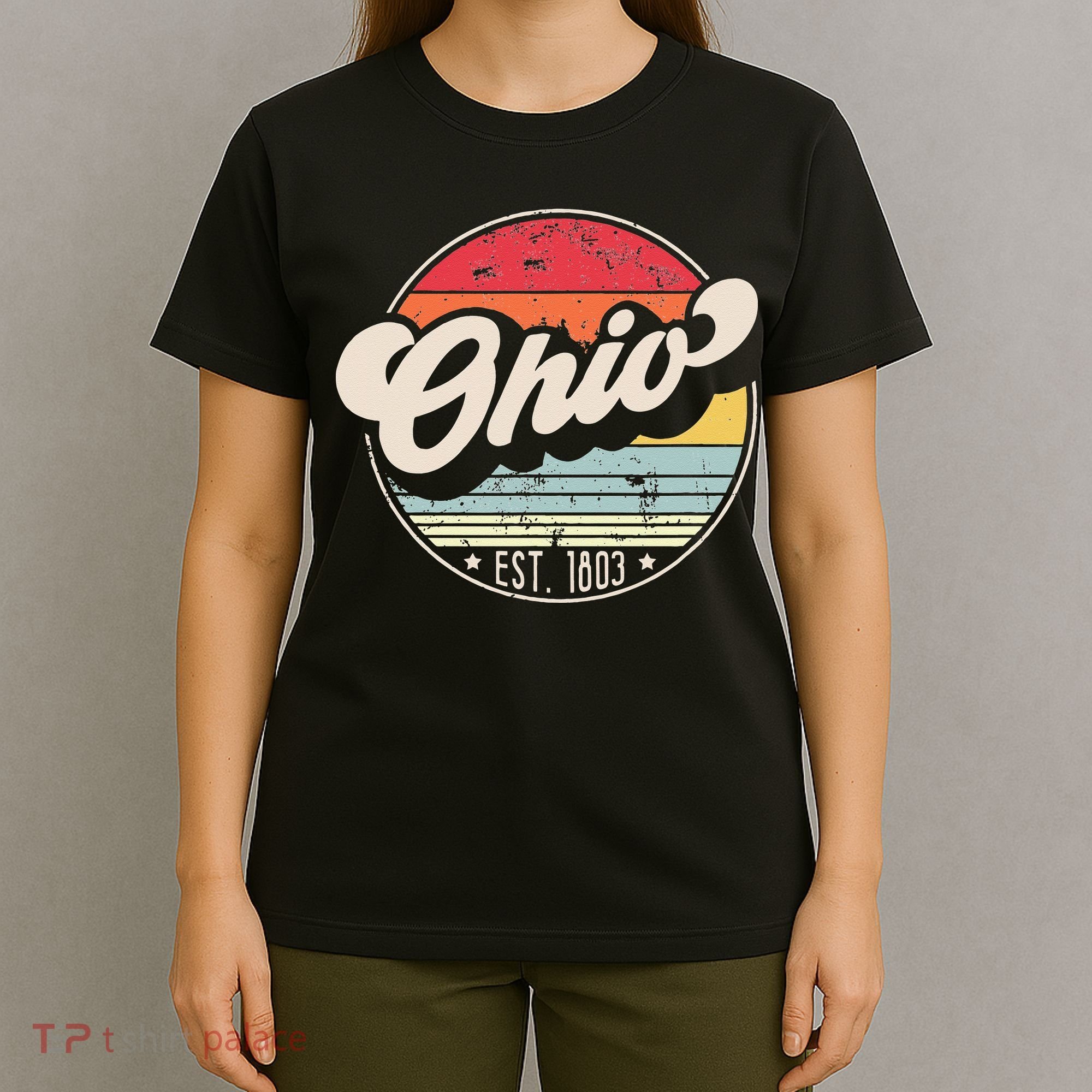 Retro Ohio Home State OH Cool 70s Style Sunset T-Shirt