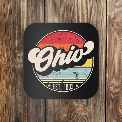 Retro Ohio Home State OH Cool 70s Style Sunset Coaster