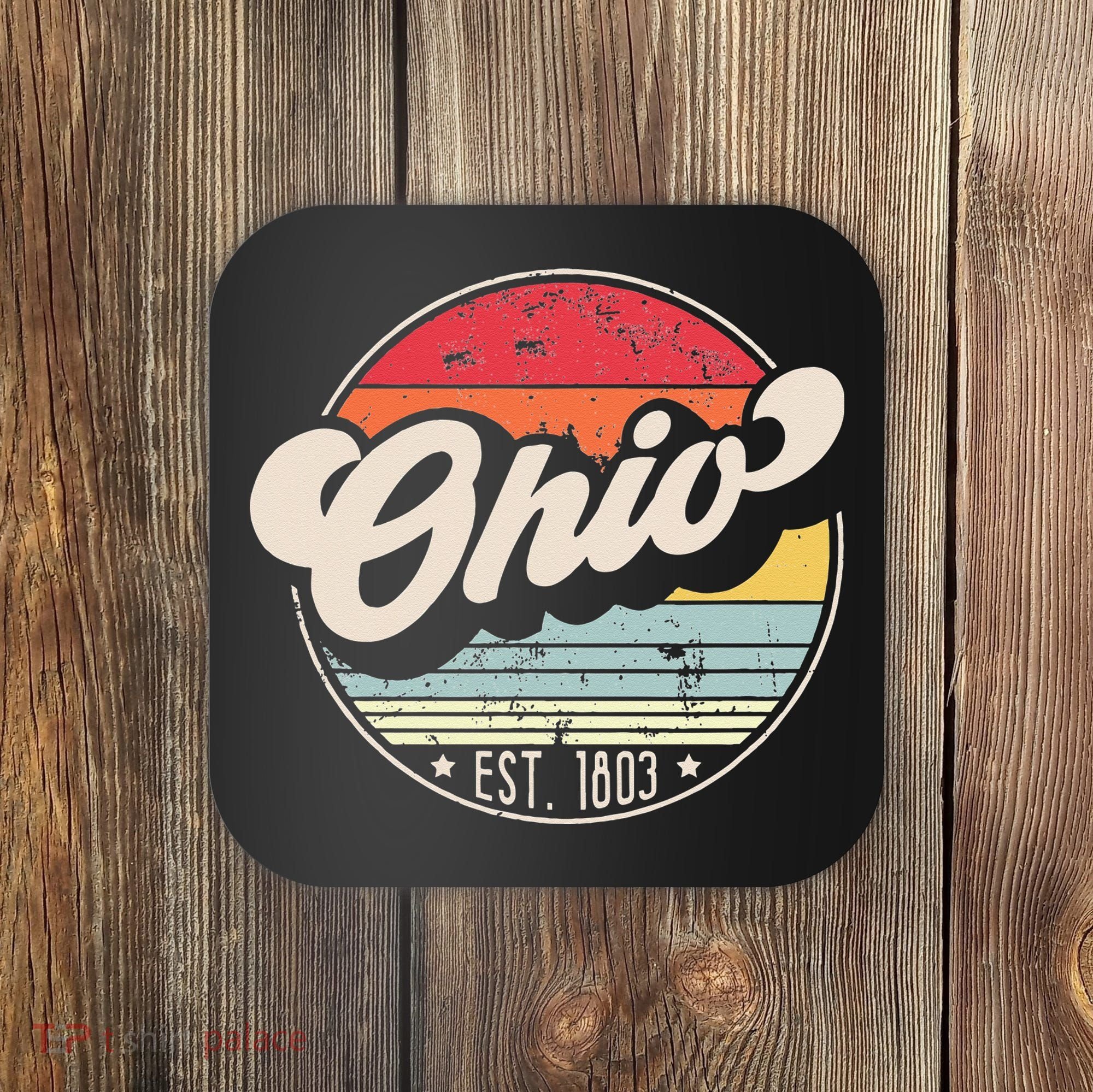 Retro Ohio Home State OH Cool 70s Style Sunset Coaster