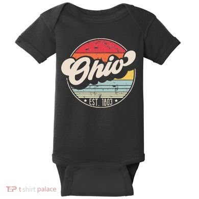 Retro Ohio Home State OH Cool 70s Style Sunset Baby Bodysuit